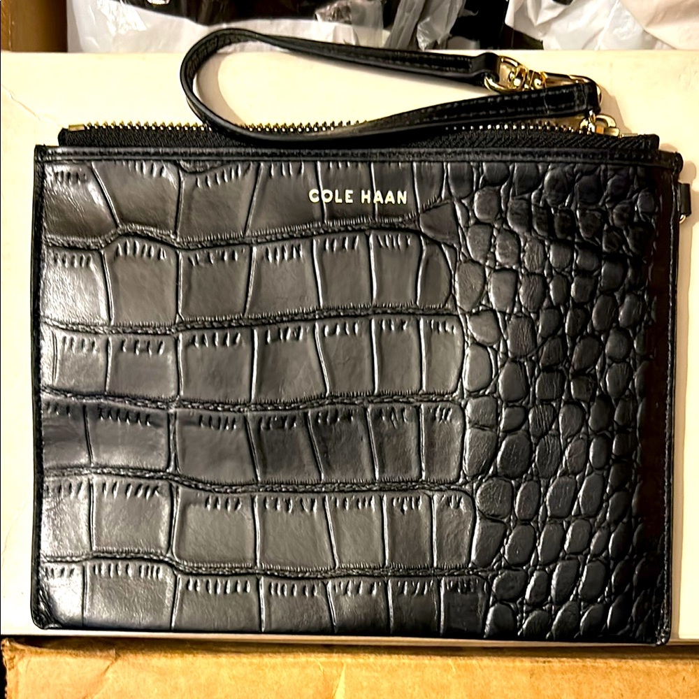 Cole Haan Black Crocodile Embossed Men's Clutch